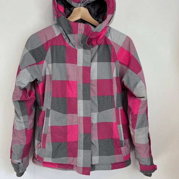 Aqua base Elite Firefly Girls Size Medium Pink Gray Hooded Ski Snow Jacket Shell - Picture 1 of 12